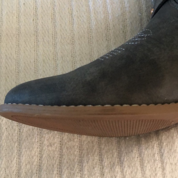 Woman’s tall gray fall knee high boots with gold trimming - Picture 11 of 13